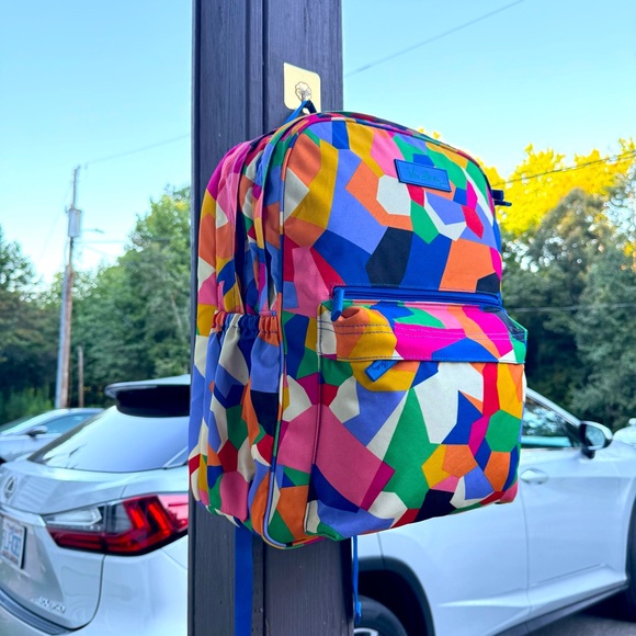 VERA BRADLEY WOMEN’S BACKPACK – MULTICOLOR GEOMETRIC PRINT, LARGE CAPACITY - Picture 1 of 17